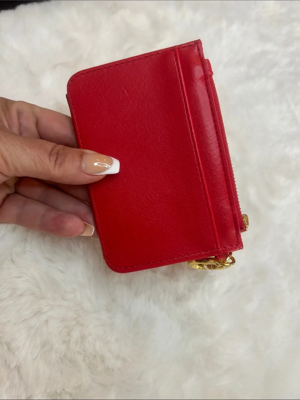 Red Leather Card Wallet Keyring with Gold Hardware